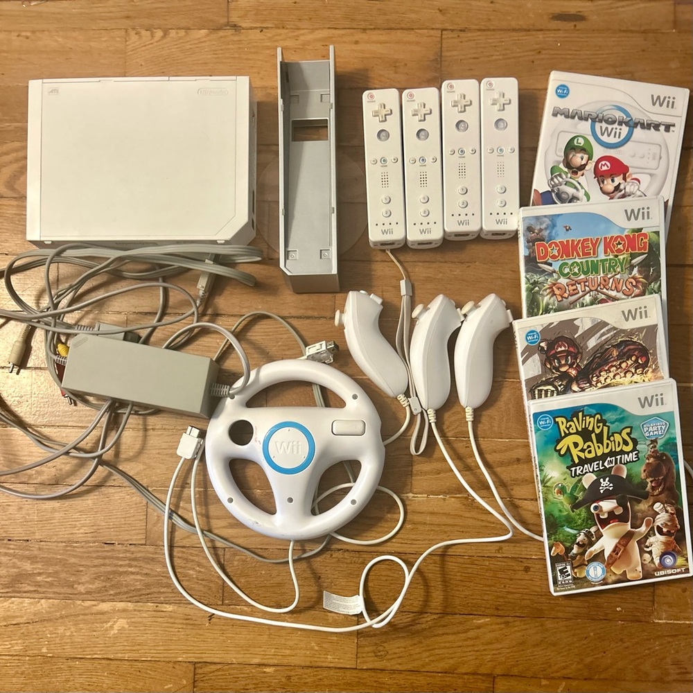 Nintendo Wii Console Bundle with White Controllers and Games